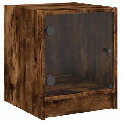 Bedside Cabinet with Glass Door Smoked Oak 35x37x42 cm