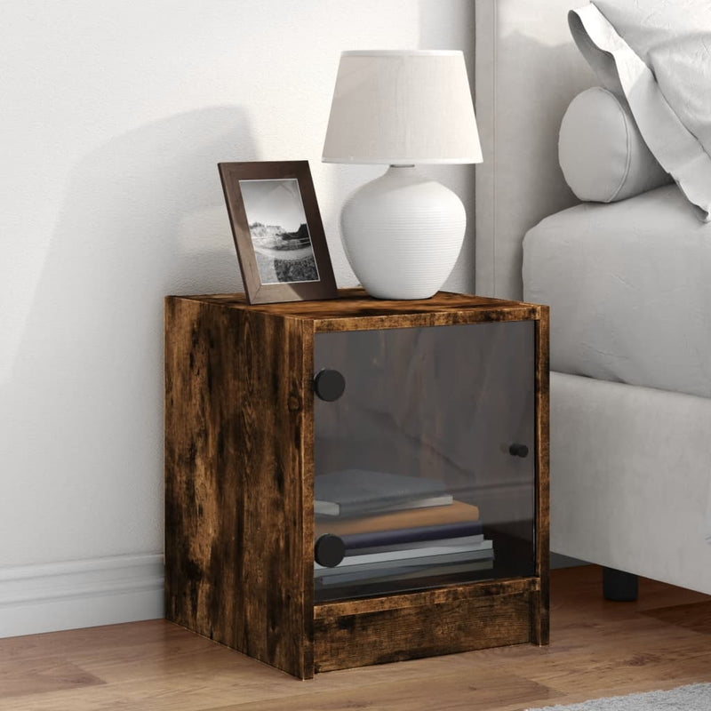 Bedside Cabinet with Glass Door Smoked Oak 35x37x42 cm