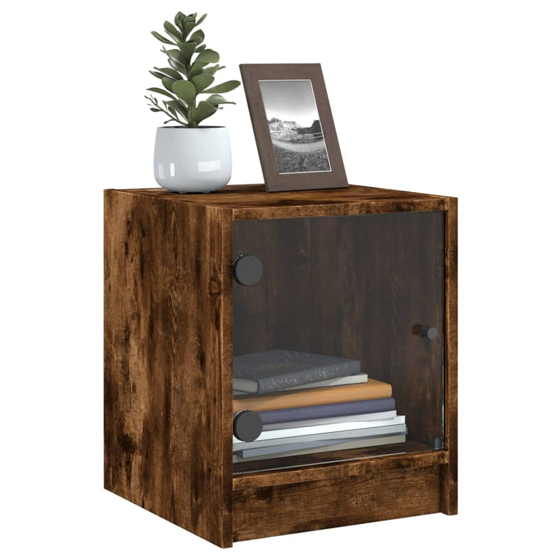 Bedside Cabinet with Glass Door Smoked Oak 35x37x42 cm