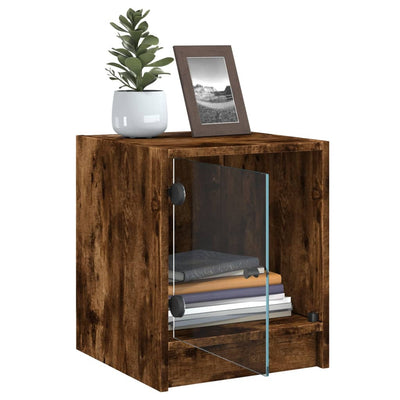 Bedside Cabinet with Glass Door Smoked Oak 35x37x42 cm