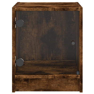 Bedside Cabinet with Glass Door Smoked Oak 35x37x42 cm