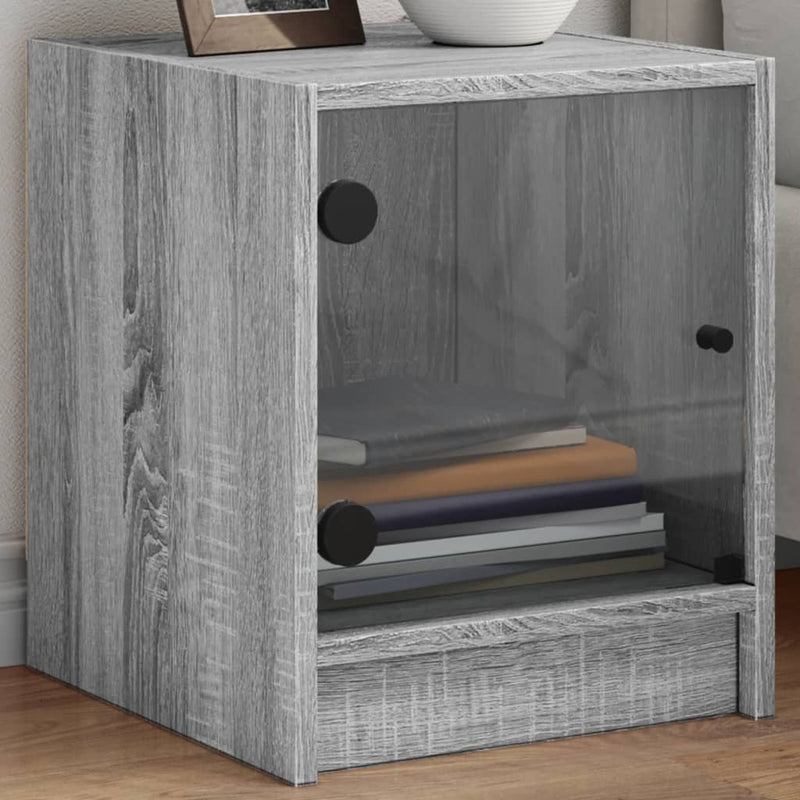 Bedside Cabinet with Glass Door Grey Sonoma 35x37x42 cm