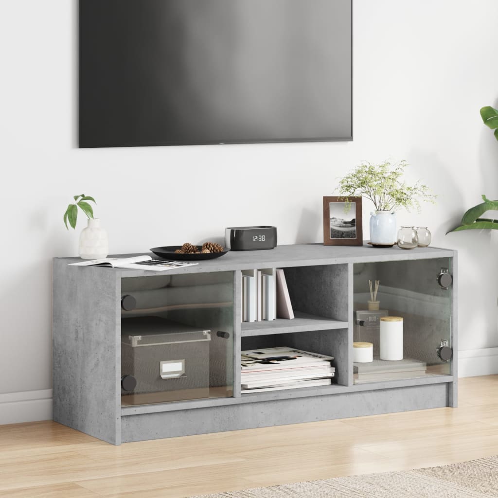 vidaXL TV Cabinet with Glass Doors Concrete Grey 102x37x42 cm 3