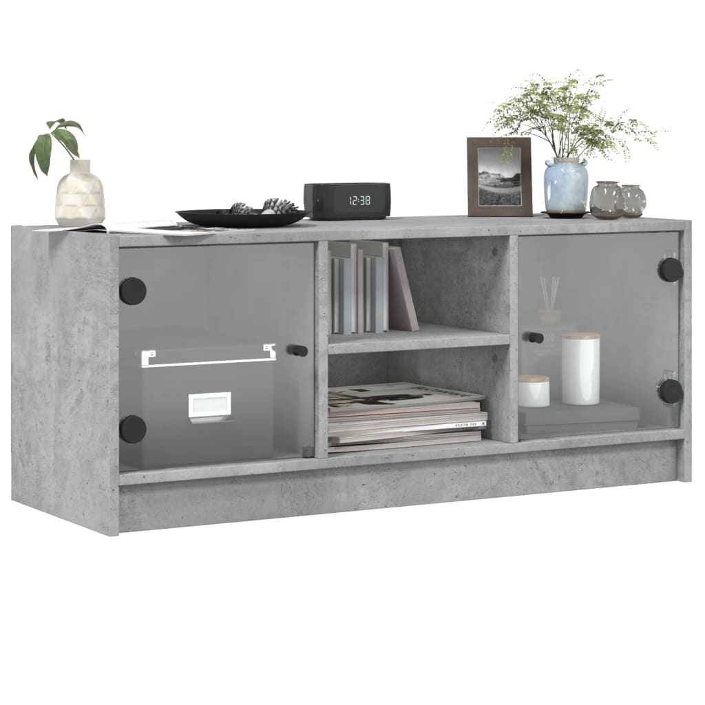 vidaXL TV Cabinet with Glass Doors Concrete Grey 102x37x42 cm 4