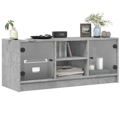 vidaXL TV Cabinet with Glass Doors Concrete Grey 102x37x42 cm 4