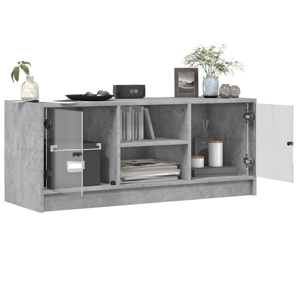 vidaXL TV Cabinet with Glass Doors Concrete Grey 102x37x42 cm 5