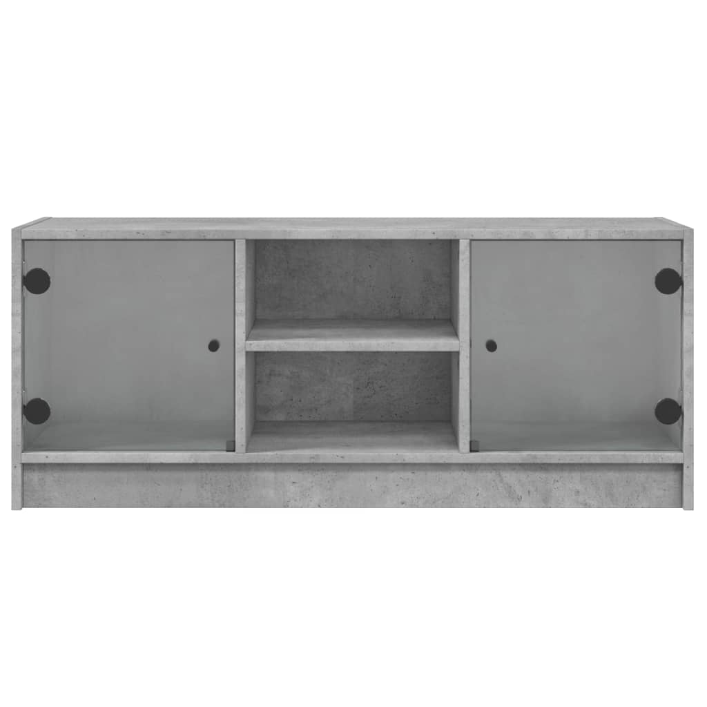 vidaXL TV Cabinet with Glass Doors Concrete Grey 102x37x42 cm 6
