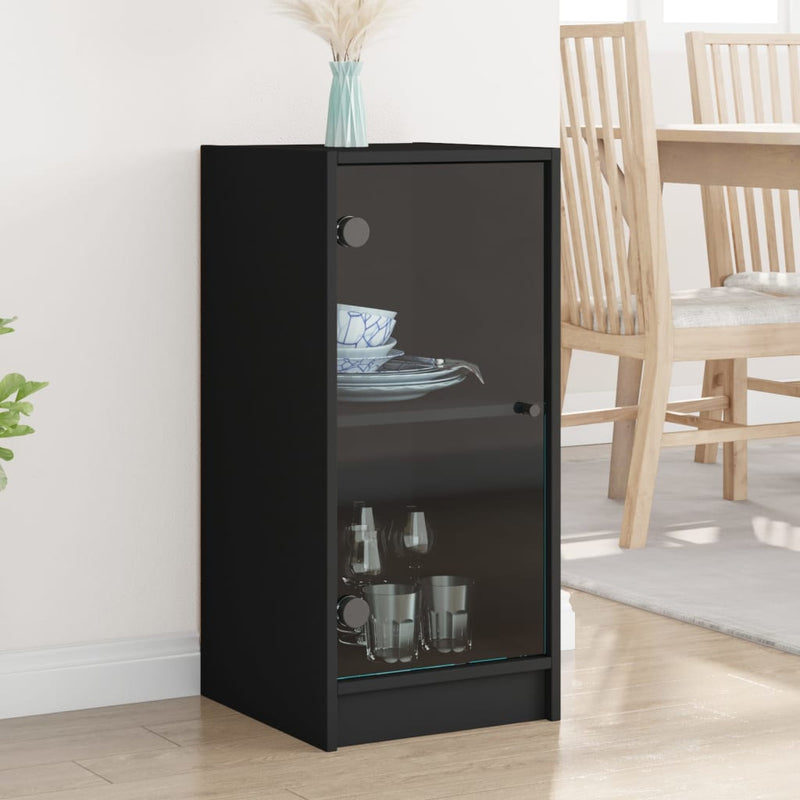 Side Cabinet with Glass Doors Black 35x37x75.5 cm