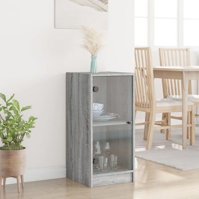 Side Cabinet with Glass Doors Grey Sonoma 35x37x75.5 cm