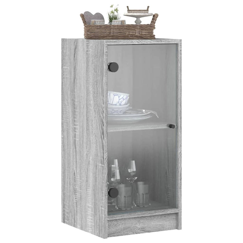 Side Cabinet with Glass Doors Grey Sonoma 35x37x75.5 cm