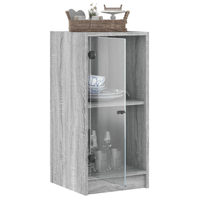 Side Cabinet with Glass Doors Grey Sonoma 35x37x75.5 cm