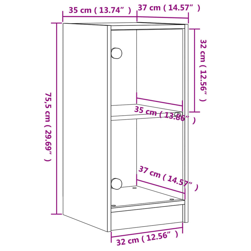 Side Cabinet with Glass Doors Grey Sonoma 35x37x75.5 cm