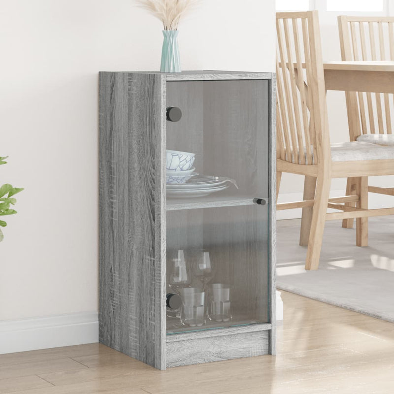 Side Cabinet with Glass Doors Grey Sonoma 35x37x75.5 cm