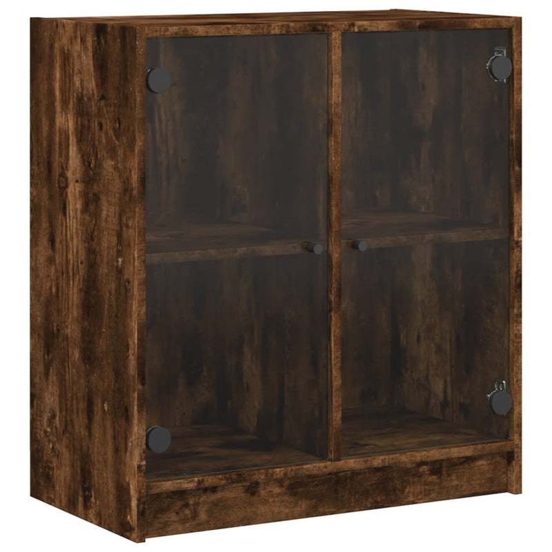 Side Cabinet with Glass Doors Smoked Oak 68x37x75.5 cm