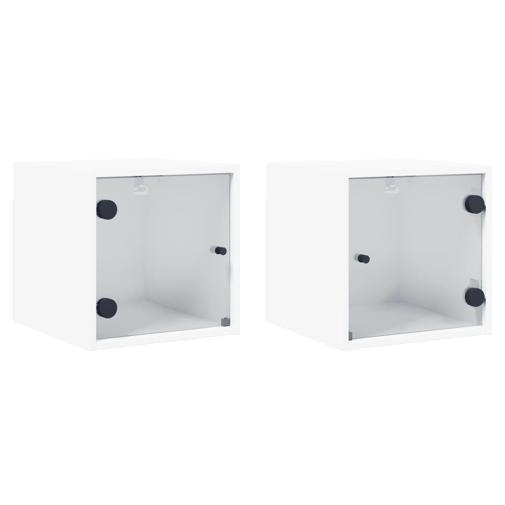 vidaXL Bedside Cabinets with Glass Doors 2 pcs White 35x37x35 cm 2