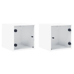 vidaXL Bedside Cabinets with Glass Doors 2 pcs White 35x37x35 cm 2