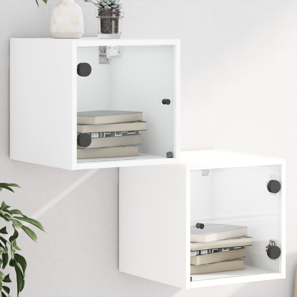 vidaXL Bedside Cabinets with Glass Doors 2 pcs White 35x37x35 cm 1