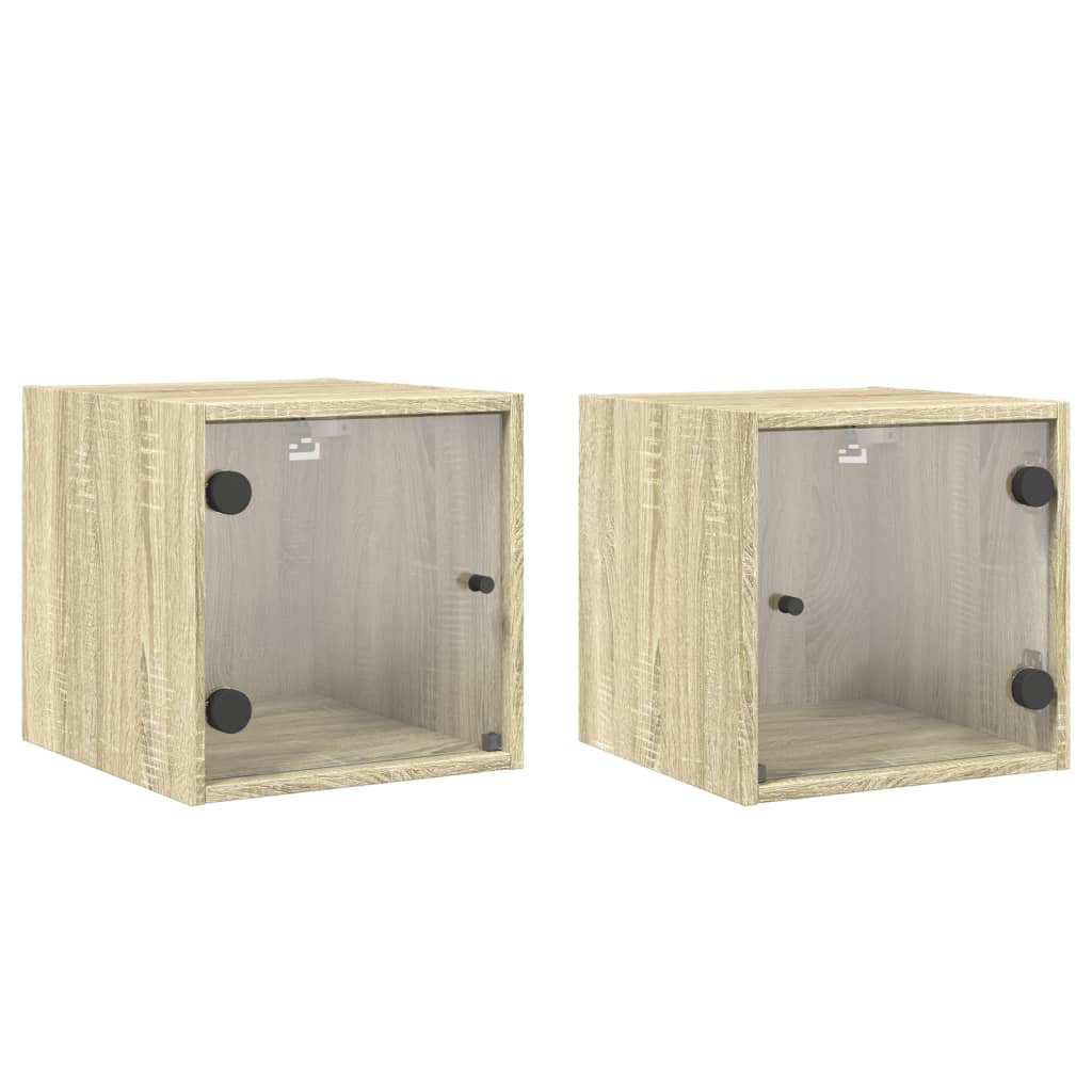 vidaXL Bedside Cabinets with Glass Doors 2 pcs Sonoma Oak 35x37x35 cm 2