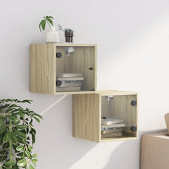 vidaXL Bedside Cabinets with Glass Doors 2 pcs Sonoma Oak 35x37x35 cm 3