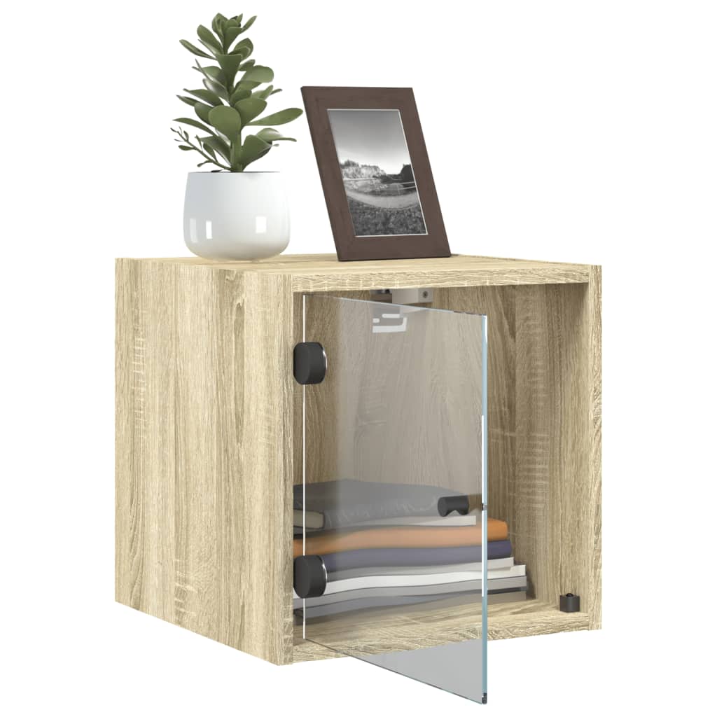 vidaXL Bedside Cabinets with Glass Doors 2 pcs Sonoma Oak 35x37x35 cm 5