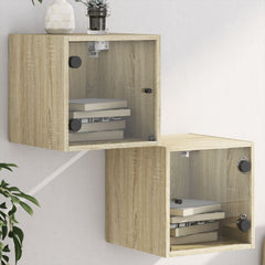 vidaXL Bedside Cabinets with Glass Doors 2 pcs Sonoma Oak 35x37x35 cm 1