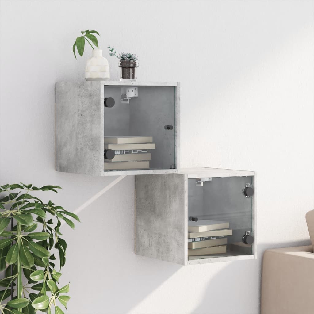 vidaXL Bedside Cabinets with Glass Doors 2 pcs Concrete Grey 35x37x35 cm 3