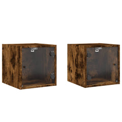 vidaXL Bedside Cabinets with Glass Doors 2 pcs Smoked Oak 35x37x35 cm 2
