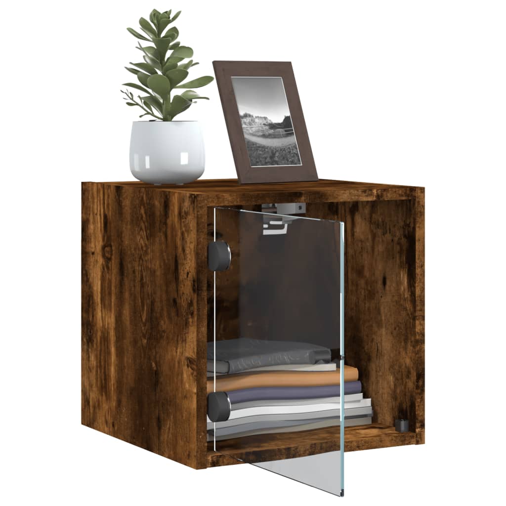 vidaXL Bedside Cabinets with Glass Doors 2 pcs Smoked Oak 35x37x35 cm 5