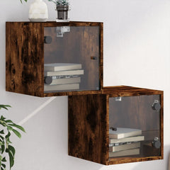 vidaXL Bedside Cabinets with Glass Doors 2 pcs Smoked Oak 35x37x35 cm 1