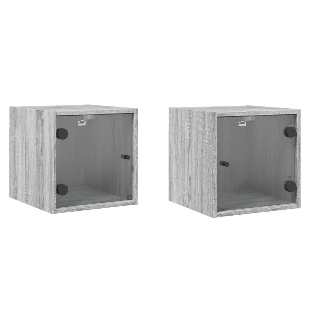 vidaXL Bedside Cabinets with Glass Doors 2 pcs Grey Sonoma 35x37x35 cm 2