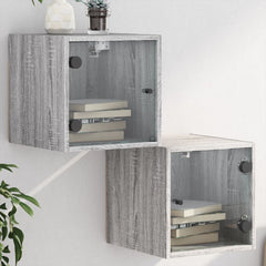 vidaXL Bedside Cabinets with Glass Doors 2 pcs Grey Sonoma 35x37x35 cm 1