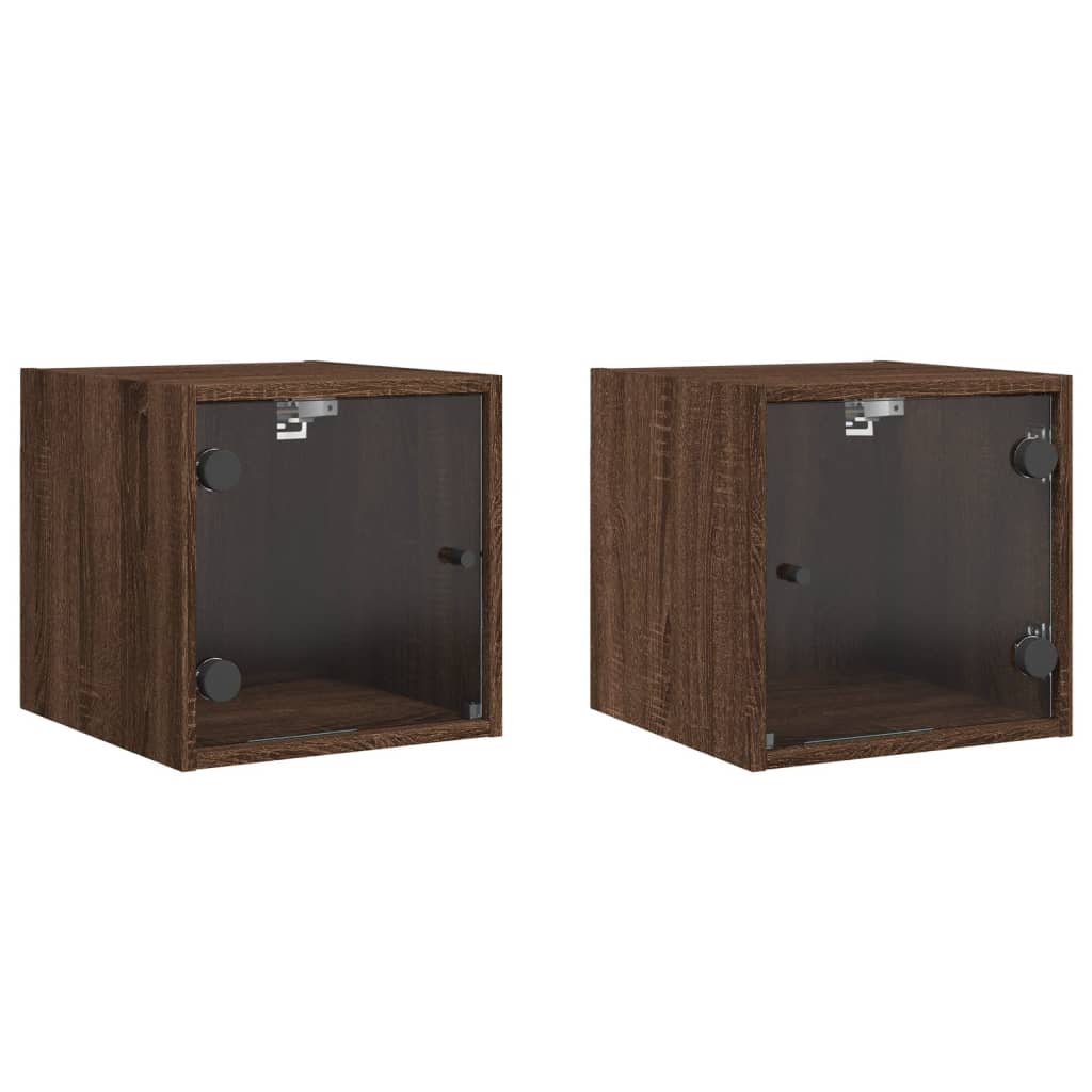 vidaXL Bedside Cabinets with Glass Doors 2 pcs Brown Oak 35x37x35 cm 2