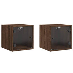 vidaXL Bedside Cabinets with Glass Doors 2 pcs Brown Oak 35x37x35 cm 2