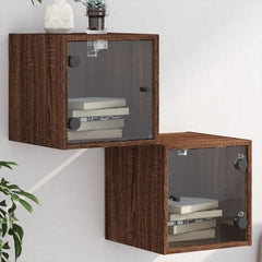 vidaXL Bedside Cabinets with Glass Doors 2 pcs Brown Oak 35x37x35 cm 1