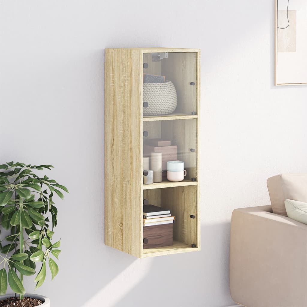 Wall Cabinet with Glass Doors 35x37x100 cm Sonoma oak