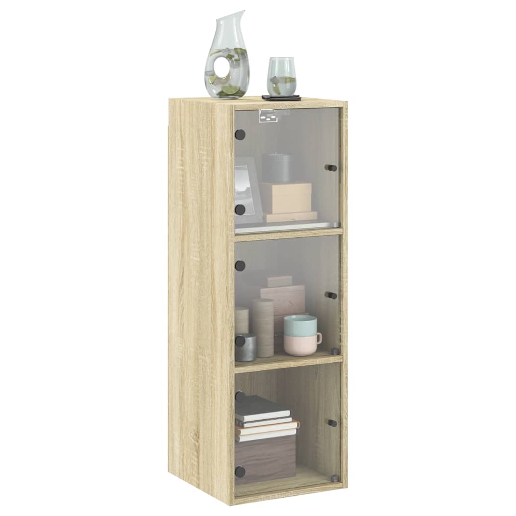 vidaXL Wall Cabinet with Glass Doors Sonoma Oak 35x37x100 cm 4