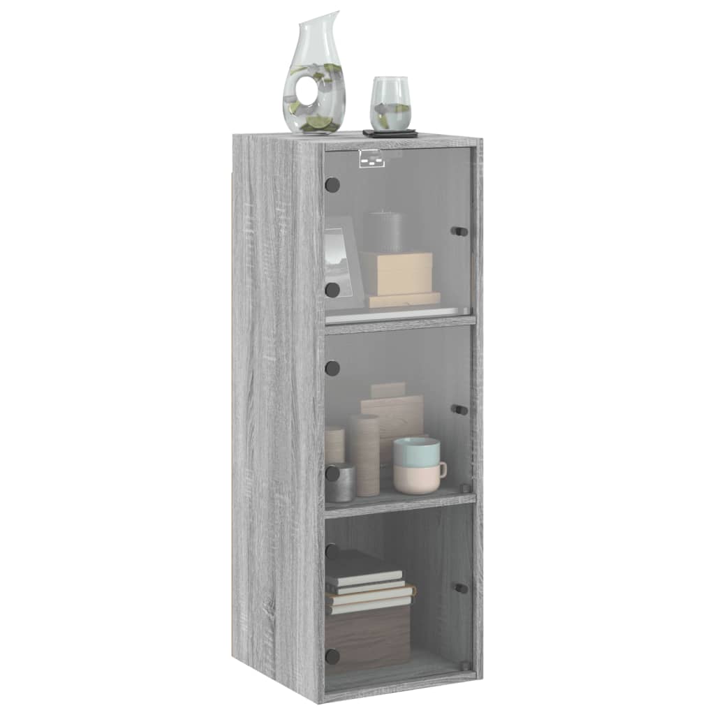 vidaXL Wall Cabinet with Glass Doors Grey Sonoma 35x37x100 cm 4