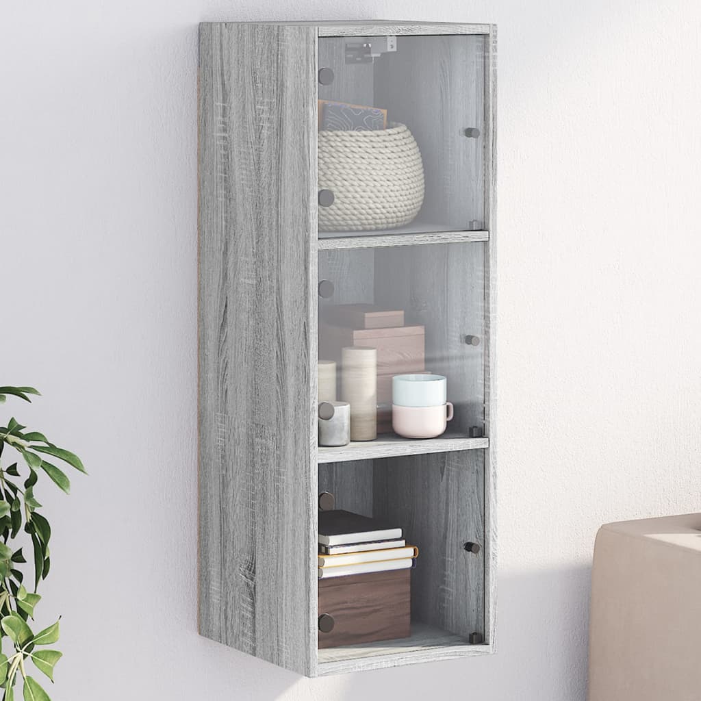 vidaXL Wall Cabinet with Glass Doors Grey Sonoma 35x37x100 cm 1