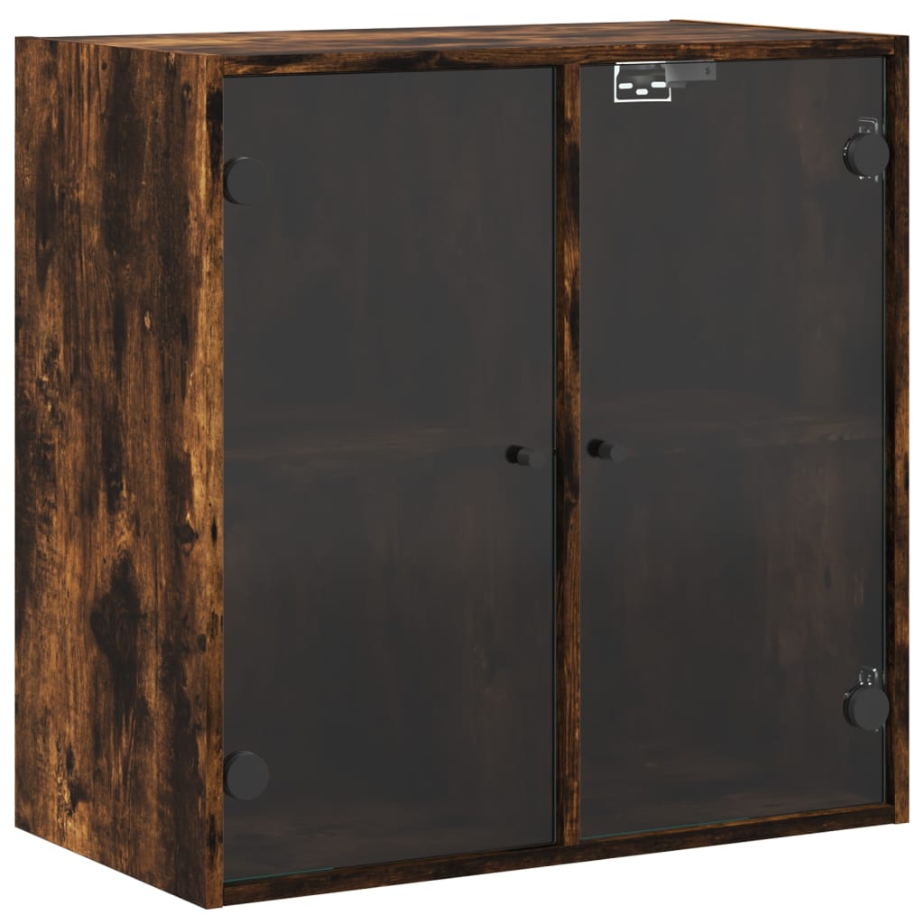 vidaXL Wall Cabinet with Glass Doors Smoked Oak 68x37x68.5 cm 2