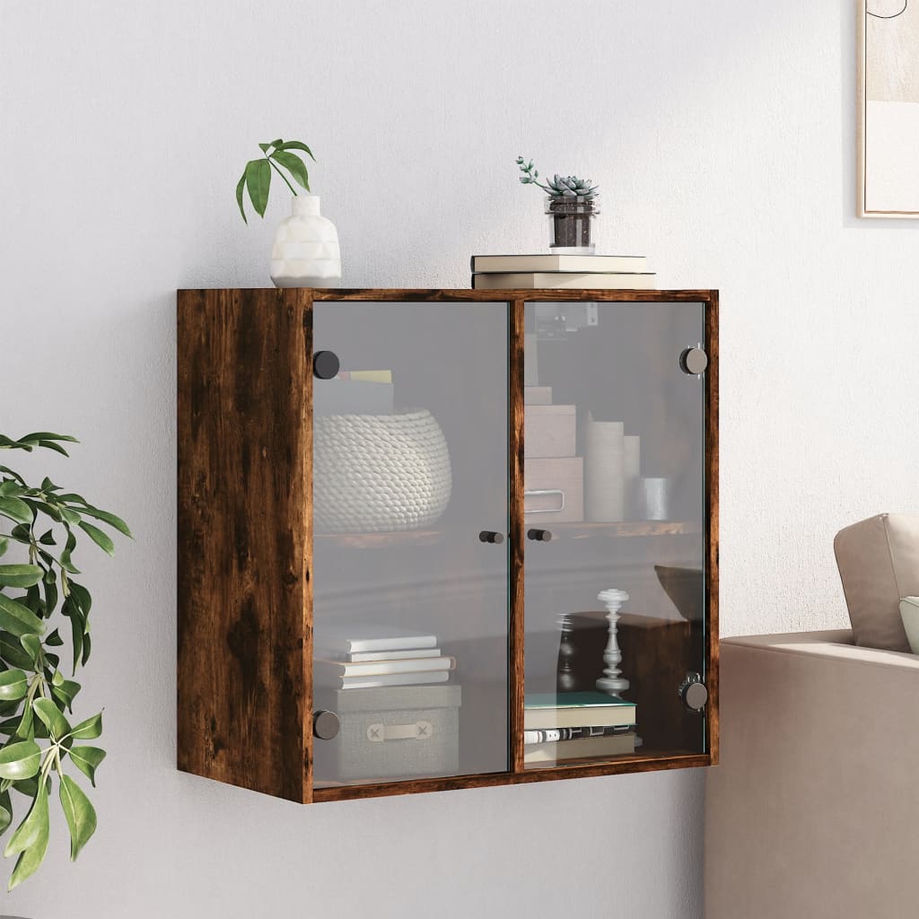 vidaXL Wall Cabinet with Glass Doors Smoked Oak 68x37x68.5 cm 3