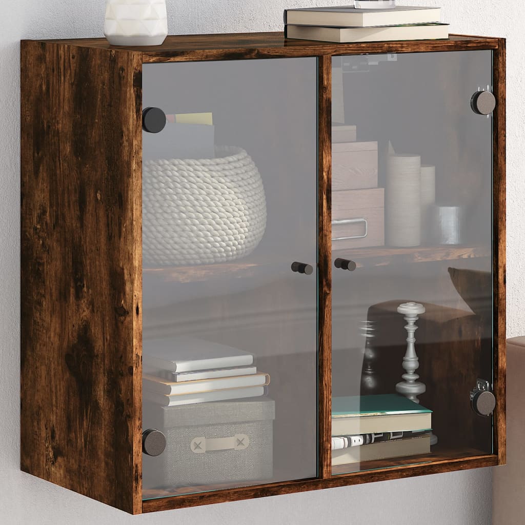 vidaXL Wall Cabinet with Glass Doors Smoked Oak 68x37x68.5 cm 1
