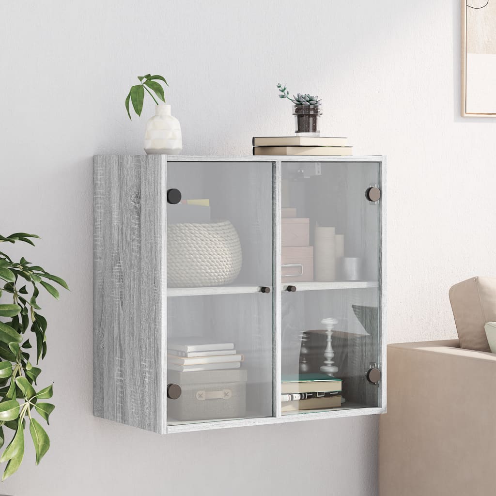 vidaXL Wall Cabinet with Glass Doors Grey Sonoma 68x37x68.5 cm 3