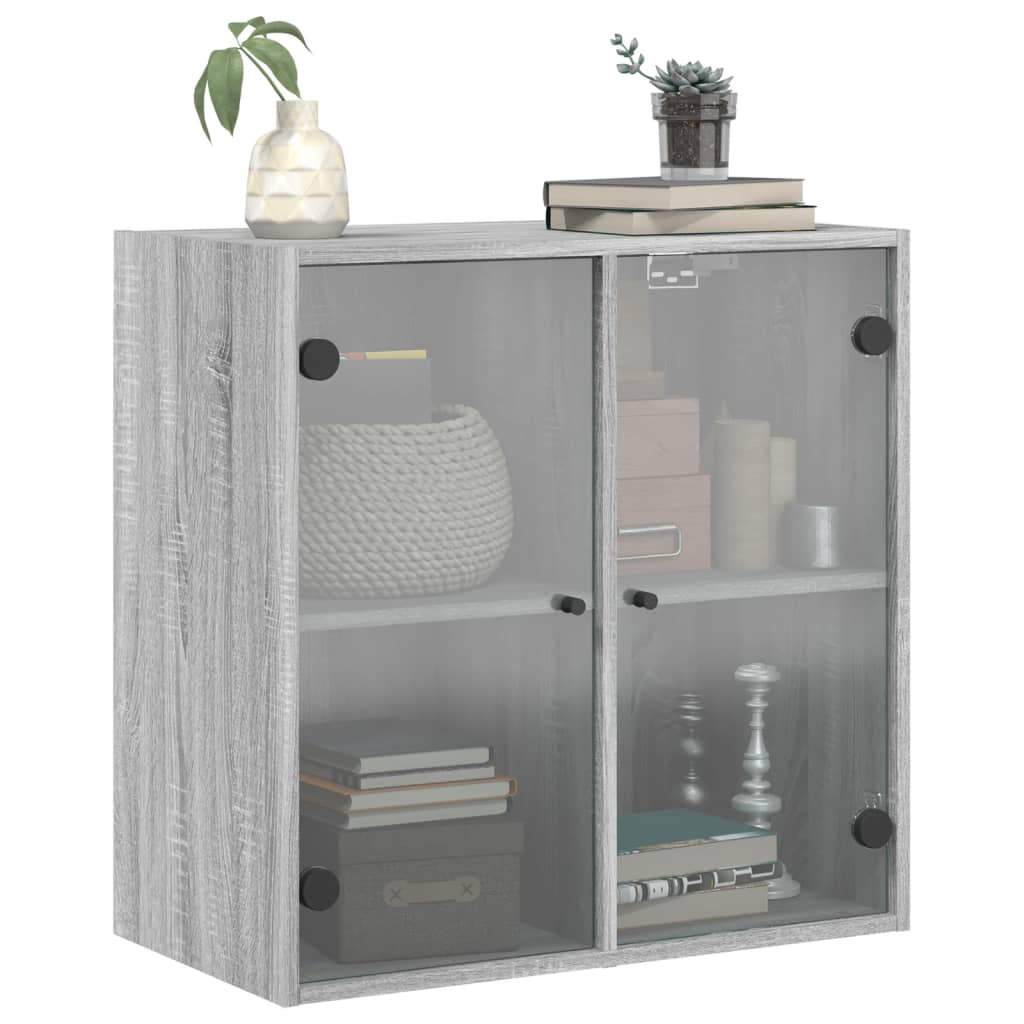vidaXL Wall Cabinet with Glass Doors Grey Sonoma 68x37x68.5 cm 4