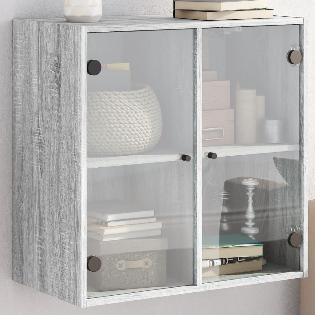 vidaXL Wall Cabinet with Glass Doors Grey Sonoma 68x37x68.5 cm 1