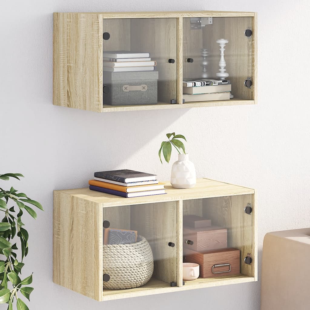 vidaXL Wall Cabinets with Glass Doors 2 pcs Sonoma Oak 68.5x37x35 cm 1
