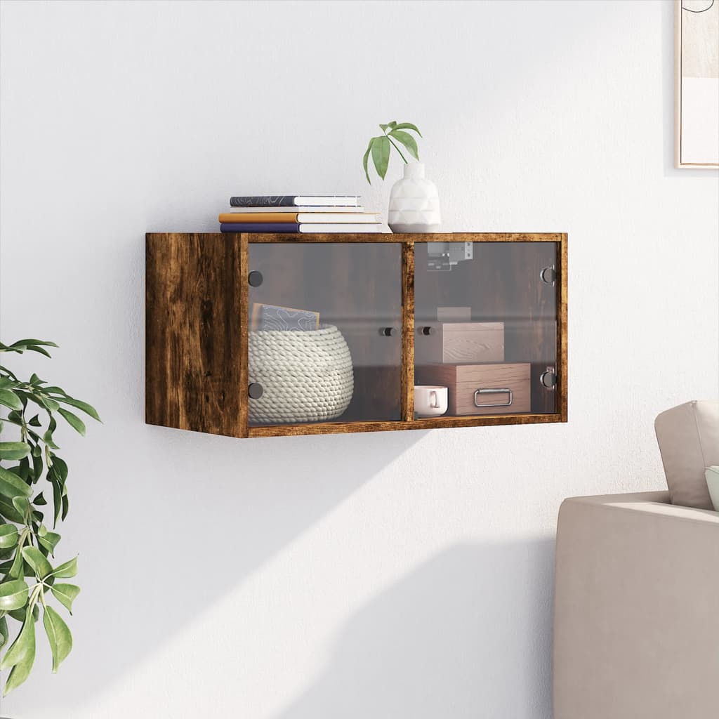 vidaXL Wall Cabinet with Glass Doors Smoked Oak 68.5x37x35 cm 3