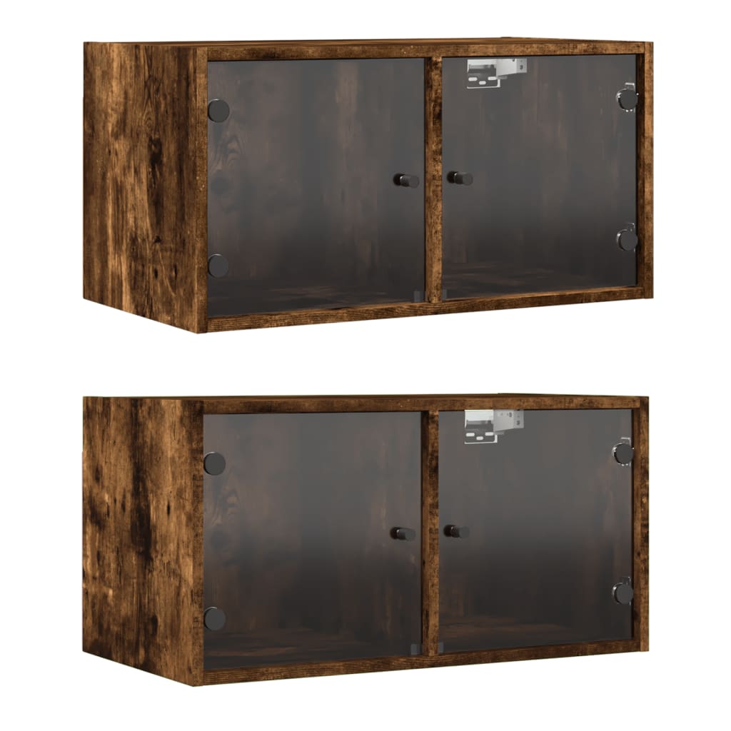 vidaXL Wall Cabinets with Glass Doors 2 pcs Smoked Oak 68.5x37x35 cm 2