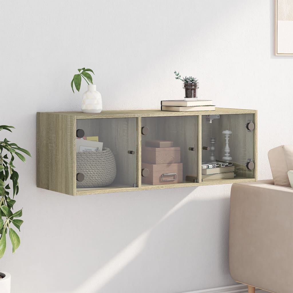 vidaXL Wall Cabinet with Glass Doors Sonoma Oak 102x37x35 cm 3