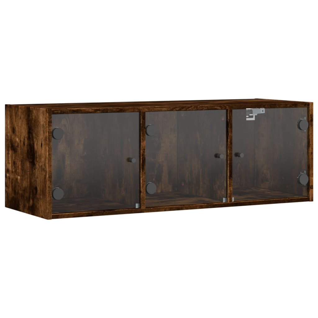 vidaXL Wall Cabinet with Glass Doors Smoked Oak 102x37x35 cm 2