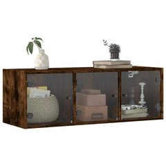 vidaXL Wall Cabinet with Glass Doors Smoked Oak 102x37x35 cm 4